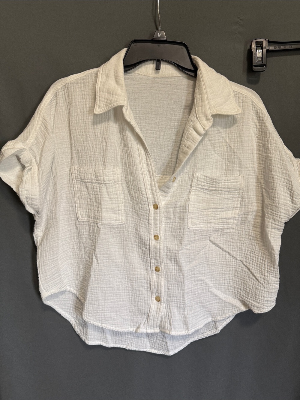White Textured Button-Front Women’s Shirt